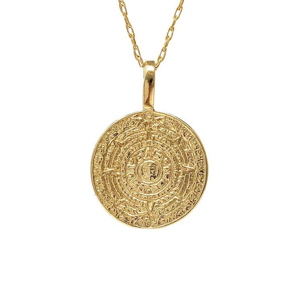 Mayan Calendar Pendant Gold Fill Necklace