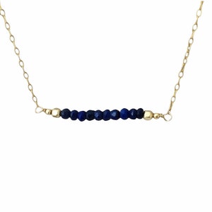 Straight Bar Blue Lapis Beaded Necklace Gold Rose Gold or Silver image 1
