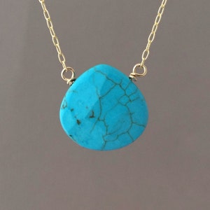 Medium Turquoise Stone Necklace in Gold, Rose Gold, or Silver