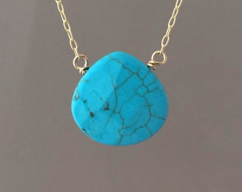 Medium Turquoise Stone Necklace in Gold, Rose Gold, or Silver