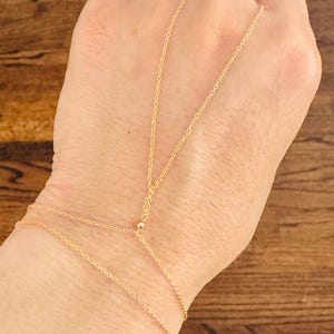 Two Chain Hand Bracelet, Gold Hand Chain Ring Bracelet, Dainty Gold Minimalist Stackable Bracelet, also  Rose Gold Fill and Sterling Silver