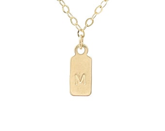 Personalized Initial Tag Necklace in Gold Fill and Sterling Silver - Custom Stamped Gift For Her, Personalized Gift for Mom