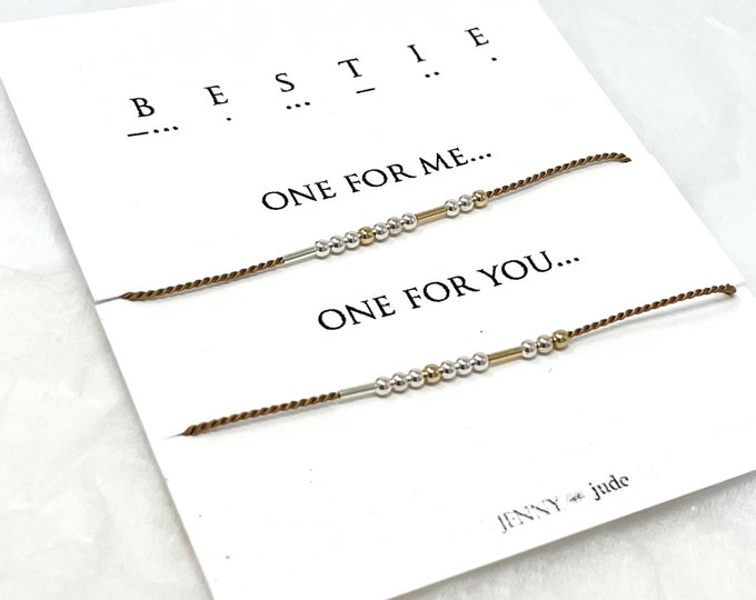 Bestie Morse Code Bracelet Set – 14k Gold Fill Sterling Silver – Secret Message Friendship Bracelets – Minimalist Matching – Gift for Her