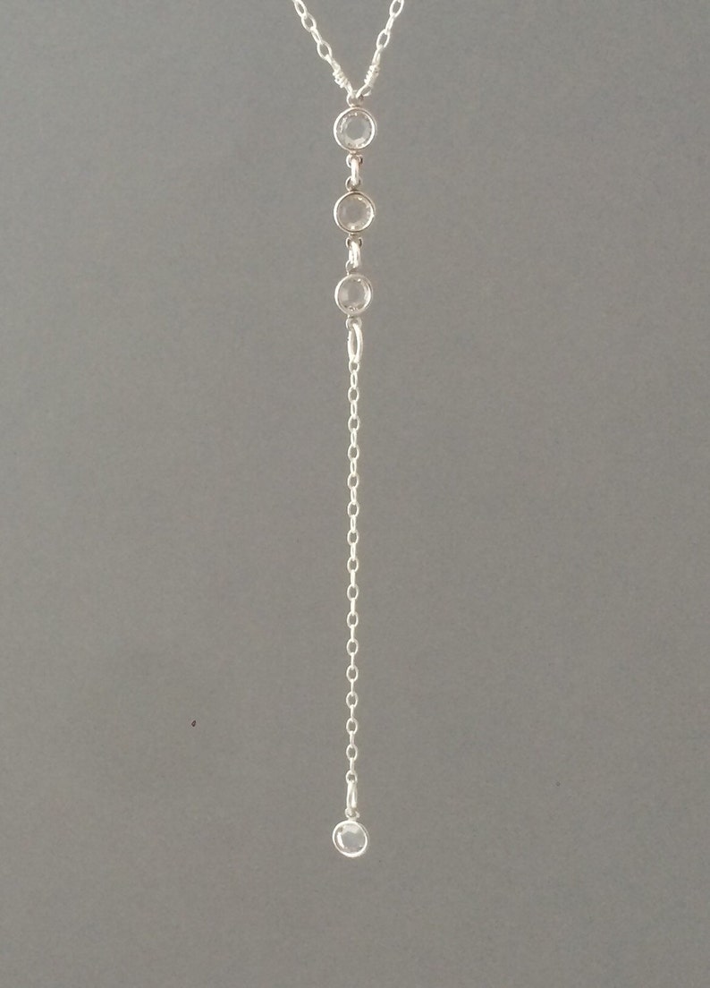 THREE Crystal Gold Y Lariat Drop Necklace also in Silver and Rose Gold image 3