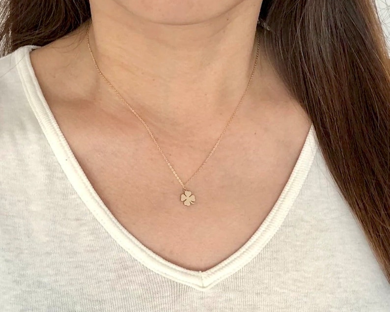 Tiny Four Leaf Clover Necklace – 14k Gold Fill, Sterling Silver, or Rose Gold Fill – Dainty Lucky Charm – Handmade Gift for Her image 5