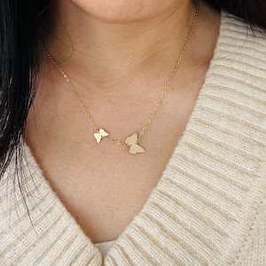 Two CHASING BUTTERFLIES Gold Fill Necklace also in Sterling Silver and Rose Gold Fill