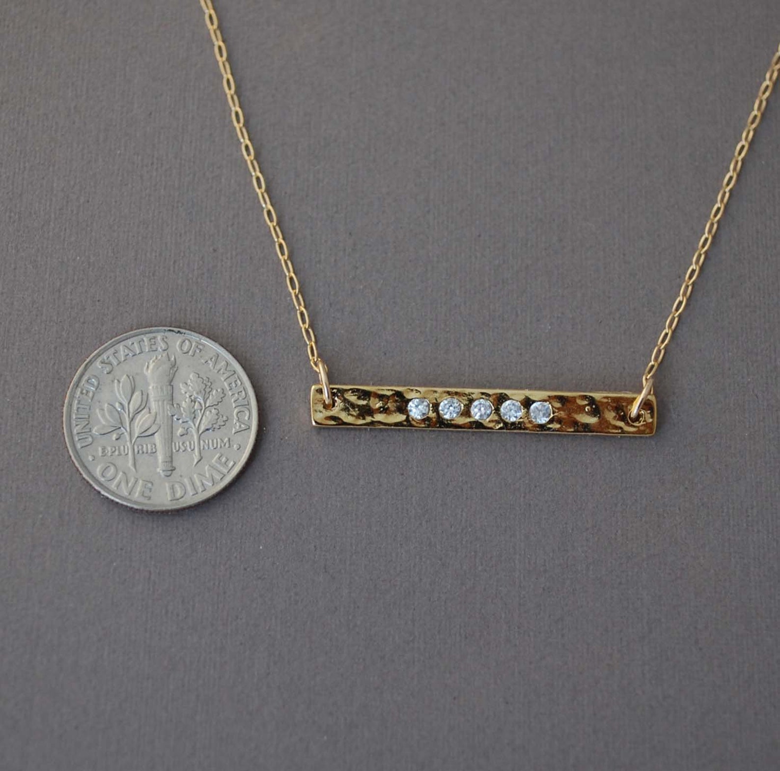 Skinny Gold Sideways Bar Necklace With Cubic Zirconias Etsy