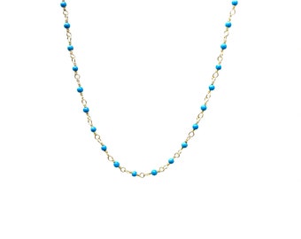 Tiny Turquoise Stone Gold Beaded Necklace