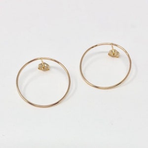 Large Circle Hoop Stud Post Earrings Gold Fill, Rose Gold Fill, or Sterling Silver image 2