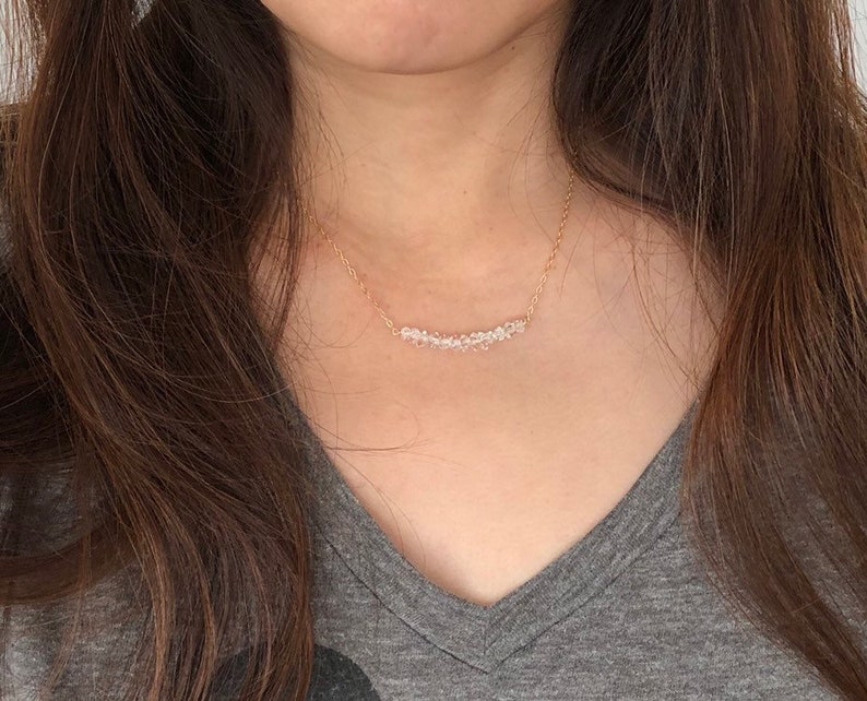 Herkimer Diamond Beaded Necklace available in gold rose gold or silver