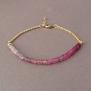 Ombre Pink Sapphire Beaded Bracelet – 14k Gold Fill or Sterling Silver – Dainty Handmade September Birthstone Jewelry – Gift for Her