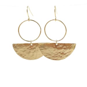 Hammered Half Disc Hoop Earrings in Gold or Silver