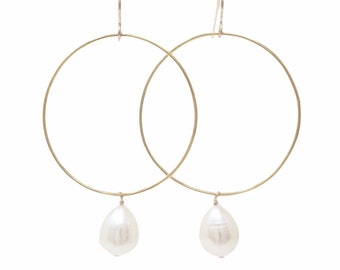 Circle Hoop with Cultured Pearl Gold Fill Earring also in Sterling Silver