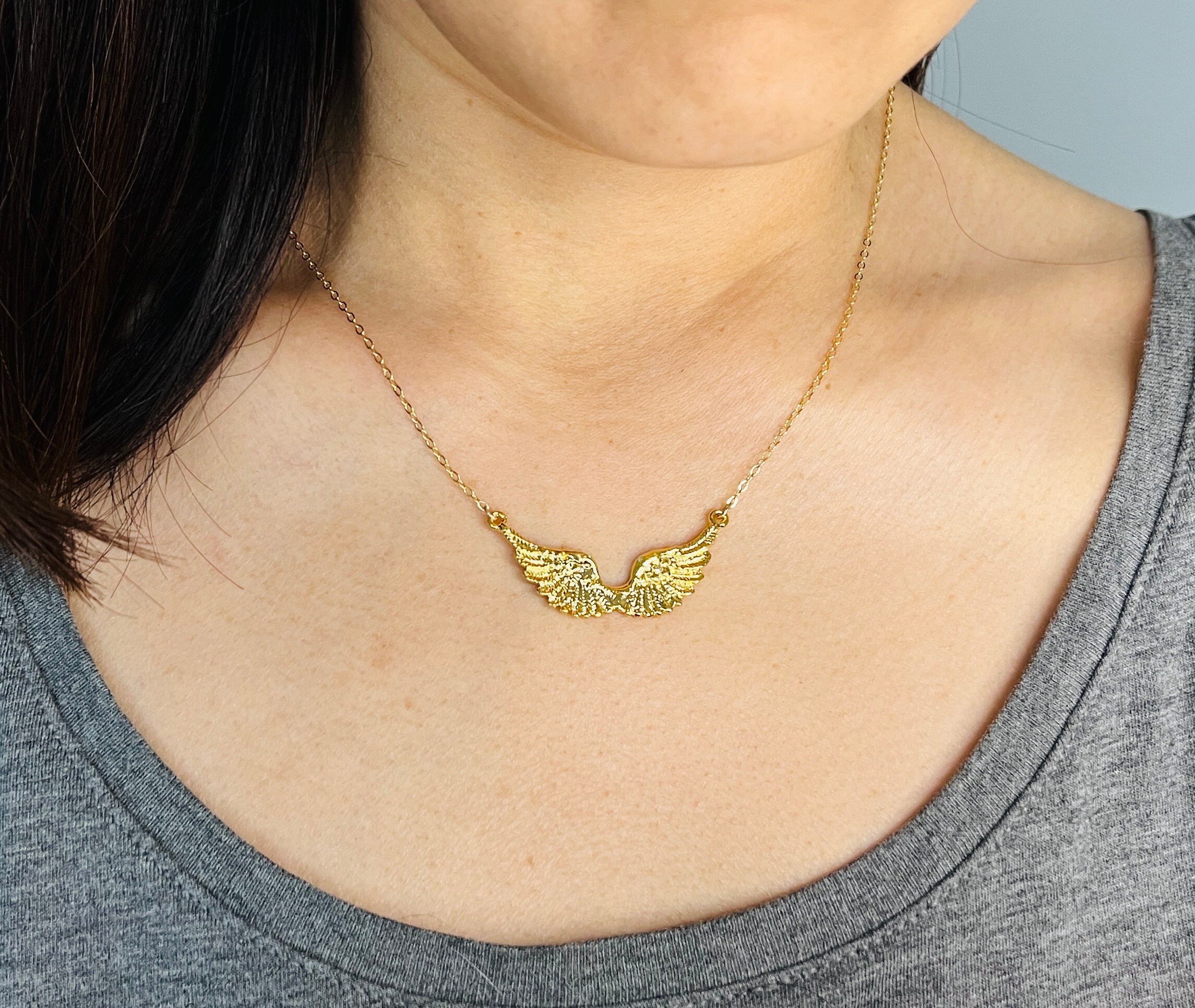 [wingbling] 14K Gold☆Mercy Necklace Guardian Angel Wing Charm 14K Gold Jewelry