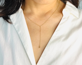 TINY Gold Fill Drop Lariat Necklace also in Sterling Silver and Rose Gold Fill