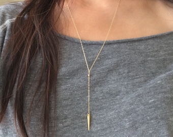 Gold Y Lariat Drop Spike Necklace also in Silver - Custom Spike Necklace - Handmade Dainty Y Lariate Necklace