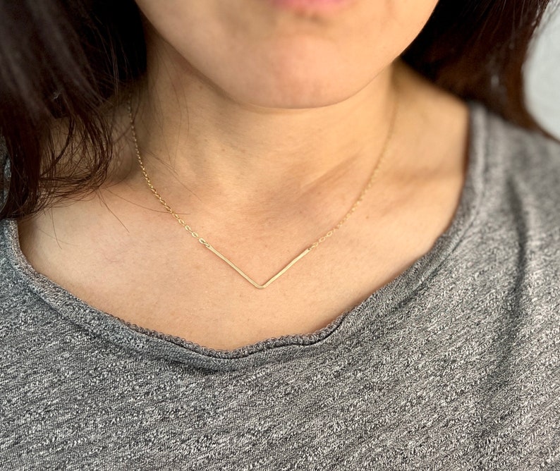 Chevron Hammered Gold Fill Bar Necklace also in Sterling Silver and Rose Gold Fill image 3