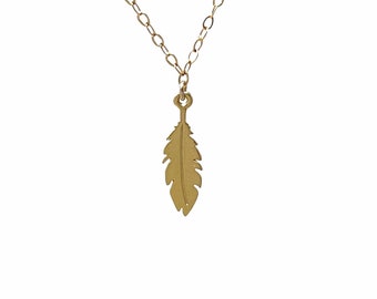 Tiny Gold Feather Necklace also available in Rose Gold and Silver