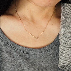 Chevron Hammered Gold Fill Bar Necklace also in Sterling Silver and Rose Gold Fill image 1