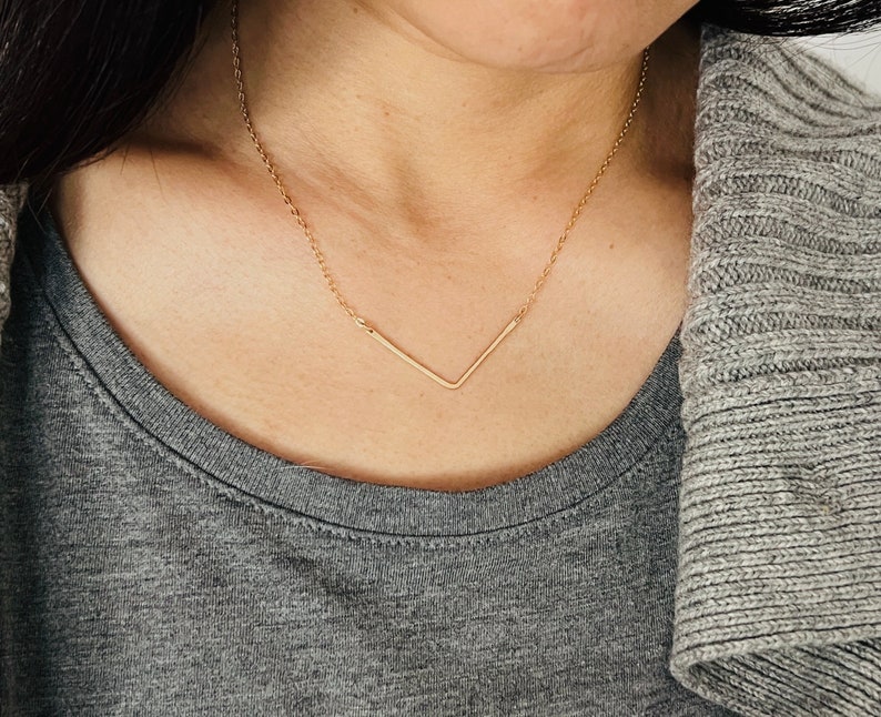 Chevron Hammered Gold Fill Bar Necklace also in Sterling Silver and Rose Gold Fill image 1