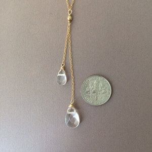 Gold Y Lariat Drop Clear Quartz Gemstone Necklace also in Rose Gold Fill and Sterling Silver image 2