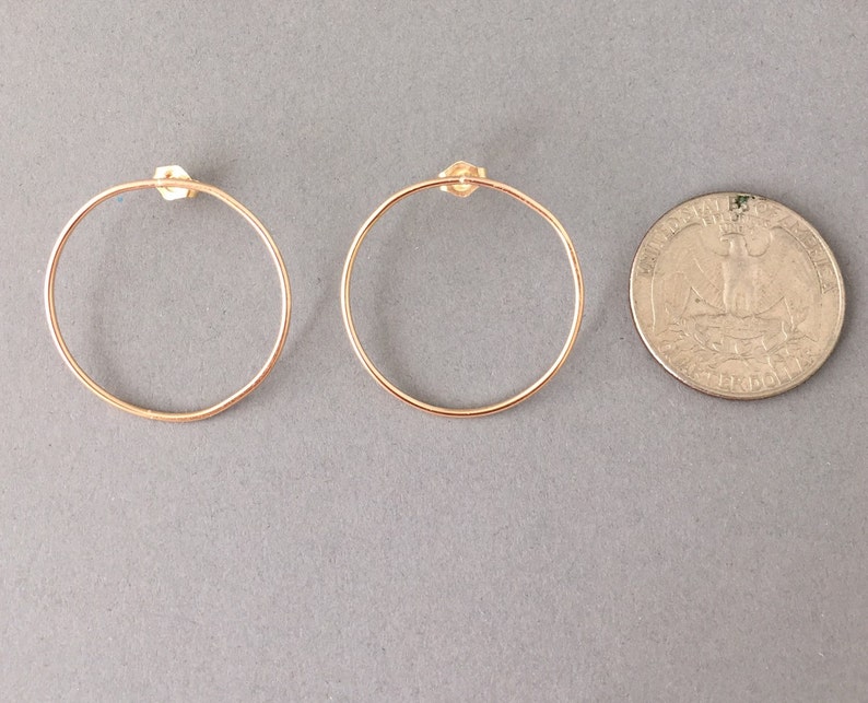 Large Circle Hoop Stud Post Earrings Gold Fill, Rose Gold Fill, or Sterling Silver image 3