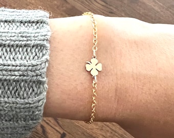 Itsy Bitsy Four Leaf Clover Bracelet – 14k Gold Fill, Rose Gold Fill, or Sterling Silver – Dainty Lucky Charm – Handmade Gift for Her