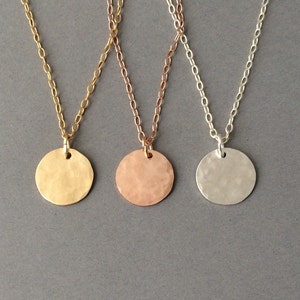 Gold Fill Hammered Disc Circle Necklace also in Rose Gold Fill & Sterling Silver image 1