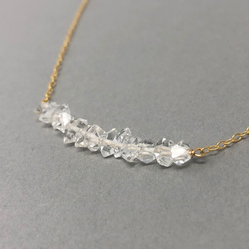 Herkimer Diamond Beaded Necklace available in gold rose gold or silver