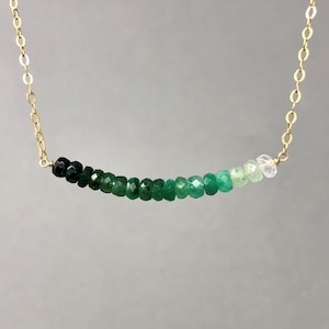 Real Green Emerald Stone Beaded Necklace Gold, Rose Gold, or Silver