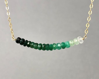 Real Green Emerald Stone Beaded Necklace Gold, Rose Gold, or Silver