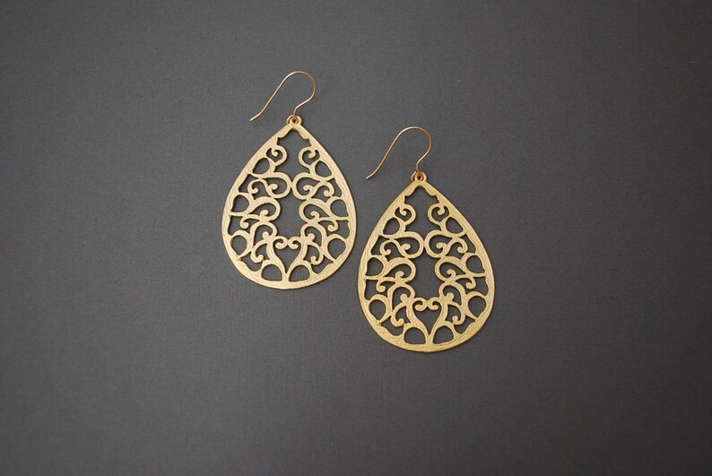 Gold Filagree Teardrop Earrings image 4