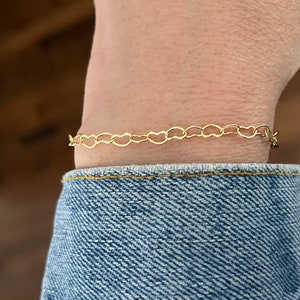 Heart Link Gold Fill Chain Bracelet or Anklet – 14k Gold Filled, Adjustable Length, Dainty Handmade Jewelry, Gift for Her