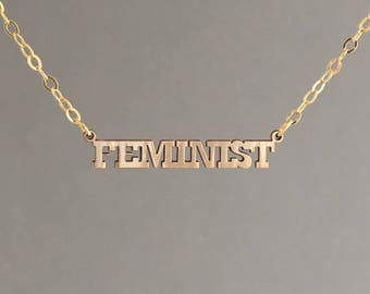 FEMINIST Word Charm Gold Fill Necklace also in Silver and Rose Gold Fill