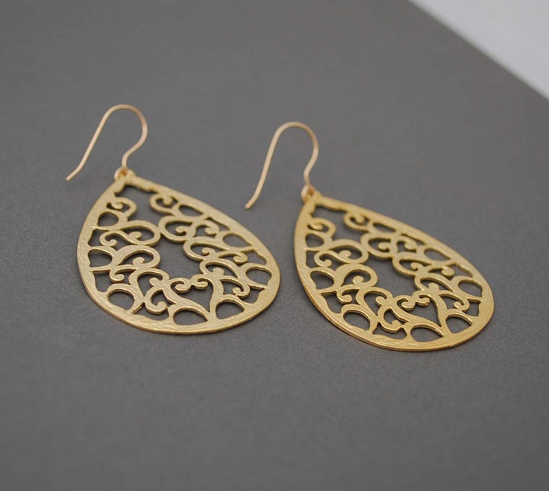 Gold Filagree Teardrop Earrings image 5