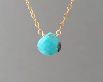 Tiny Turquoise Teardrop Necklace available in gold, rose gold, or silver