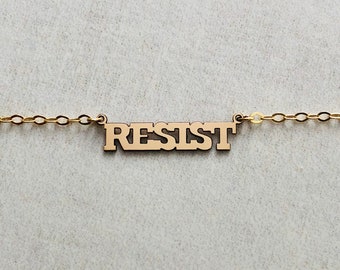RESIST Word Charm Gold Fill Necklace also in Silver and Rose Gold Fill
