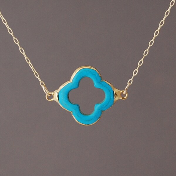 Turquoise Four Leaf Clover Gold Necklace