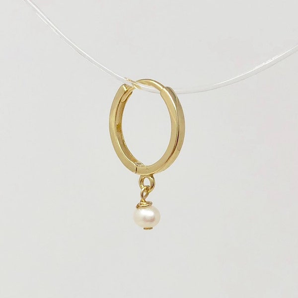 J & J FINE 14k GOLD Hoop Huggie Oorbellen met Witte ZoetwaterParel