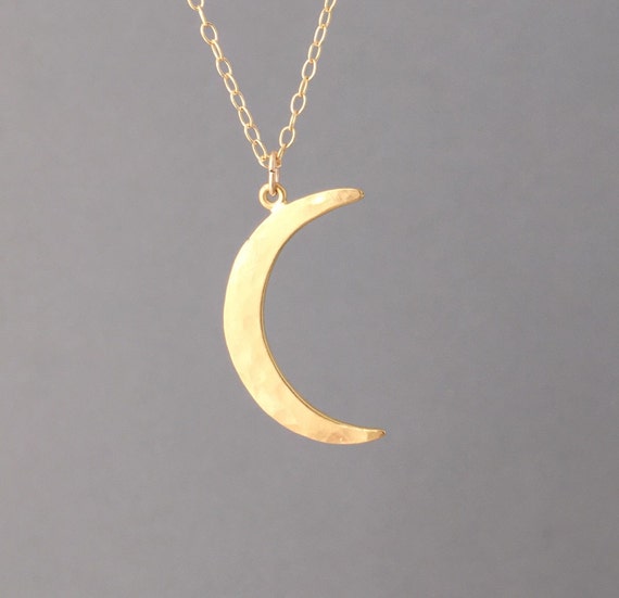 Hammered Gold Crescent Moon Necklace also in Silver | Etsy