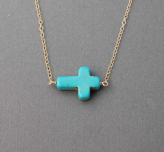 Horizontal Sideways Turquoise Cross 