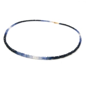 Blauer Saphir Ombre Perlen Halskette – 14k Gold Fill Sterling Silber – Zierliche Farbverlauf Edelstein Kette – September Geburtsstein – Geschenk für Sie