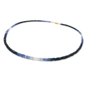 Real Blue Sapphire Ombre Full Beaded Necklace