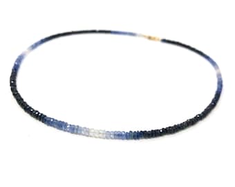 Real Blue Sapphire Ombre Full Beaded Necklace