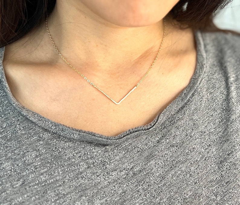 Chevron Hammered Gold Fill Bar Necklace also in Sterling Silver and Rose Gold Fill image 6