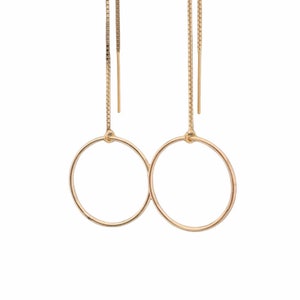 Circle Box Threader Earrings, Long Dangle Earrings, Dainty Everyday Earring, Gold Fill Threader Earrings, Sterling Silver