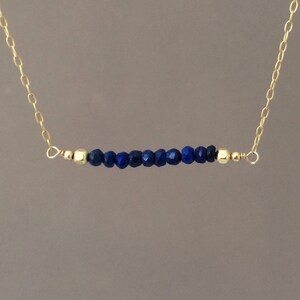 Straight Bar Blue Lapis Beaded Necklace Gold Rose Gold or Silver image 2