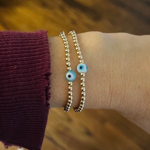 3mm Beaded Ball and Evil Eye Bracelet in Gold Fill, Rose Gold Fill, or Sterling Silver