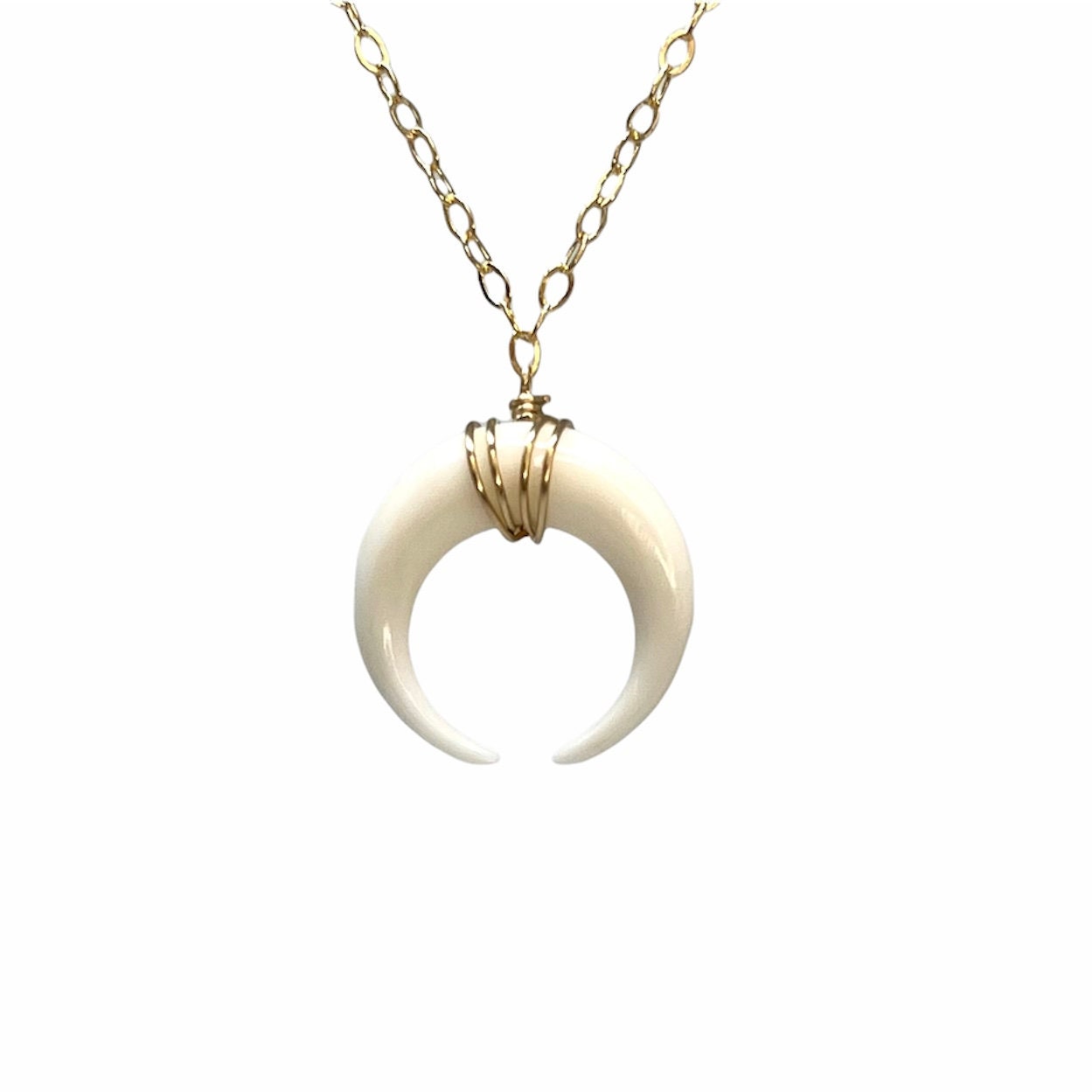 TINY White Bone Double Horn Gold 