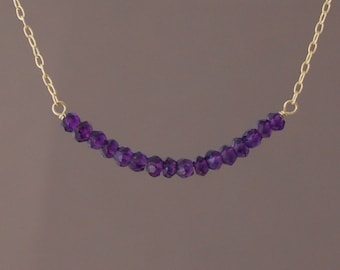 Purple Amethyst Beaded Necklace available in gold, rose gold, or silver